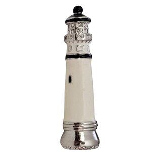 Plainville Stock Co P.S. CO White Enamel Rhinestone Lighthouse Pin Brooch Signed